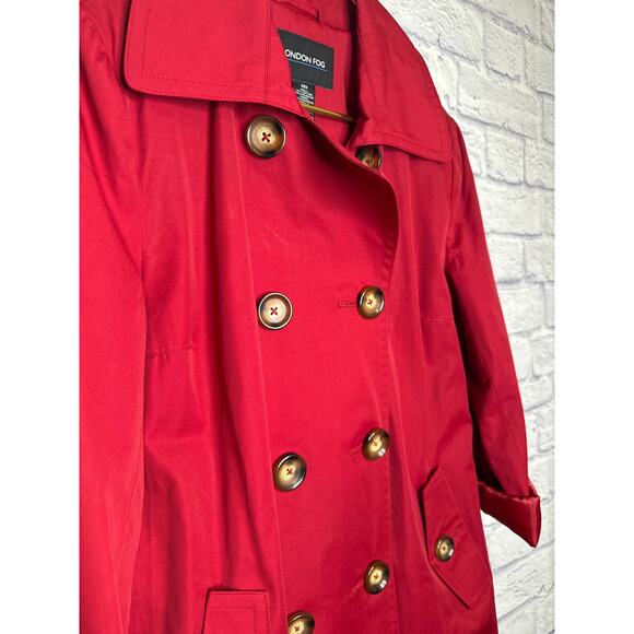 London Fog Vintage Red Double Breasted Midi Trench Coat with Belt SZ Small - Picture 2 of 4